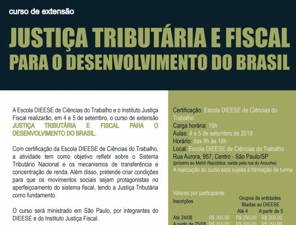 Dieese fará curso sobre Justiça Tributária