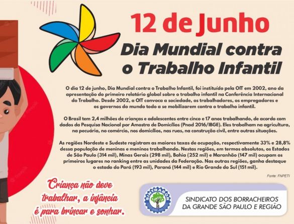 12 de junho: Dia Mundial contra o Trabalho Infantil
